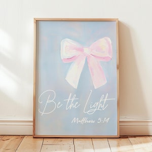 Pink Bow Christian Scripture Wall Art, Coquette Room Decor, Bible Verse Art, Preppy Wall Art, Christian girl Print, Modern Christian Artwork