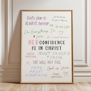 Girly Christian Wall Art, Aesthetic Scripture Print, Bible Verse Poster Pink, Trendy Dorm Decor Bible verse Wall Art Faith Affirmations