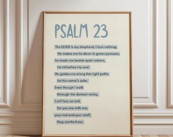Arte de pared con versículo bíblico del Salmo 23, póster con versículo bíblico El Señor es mi pastor, arte de las Escrituras imprimible, decoración cristiana moderna y de moda para el hogar