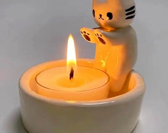 Cute Kitten Candle Holder for Desk, Novelty Cat Decor Candle Holder, Artistic Candle Holder with Cat Design, Cat Lover Home Decor