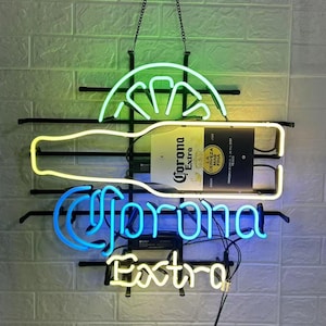 Corona Extra Bottle Neon Sign Glass Neon Beer Sign Man Cave Sign Corona Bar Decor Home Bar Decor Wall Art Horizontal Beer Logo Wall Light