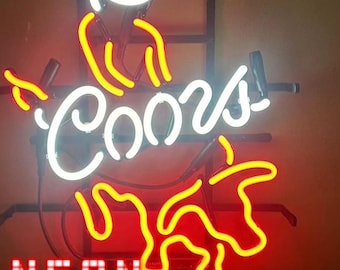 Coors Cowboy Neon Vintage Beer Bar Sign Home Bar Decor Handmade Real Glass Neon Man Cave Wall Hanging Sign Custom Real Glass Neon 17x14inch