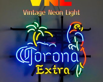 Letreros colgantes de pared Corona Extra Parrot, letrero de neón para cerveza, decoración de bar, letrero de neón de vidrio real hecho a mano, regalos personalizados para bar, pub, cueva de hombre