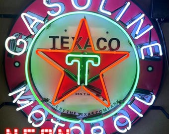 Letrero de neón vintage de gasolina Texaco, aceite de motor, decoración retro de gasolinera, arte de pared, letrero colgante personalizado, regalo de Navidad de 20 x 20 pulgadas