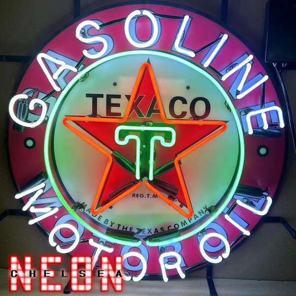 Vintage Texaco Gasoline Motor Oil Neon Sign Retro Gas Station Decor Wall Art Wall Hanging Sign Custom Personalized Christmas Gift 20x20inch