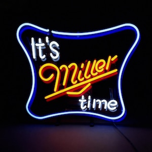 Vintage Miller Time Neon Sign, Retro Beer Bar Wall Decor, Man Cave Neon Light, Home Pub Bar Sign, Classic Beer Room Neon 21x17inch