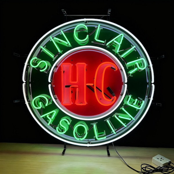 Retro Gas Station Neon Sign, Classic Garage Light, Round Neon Gas Logo, Man Cave Decor, Vintage Garage Wall Sign 22x22inch