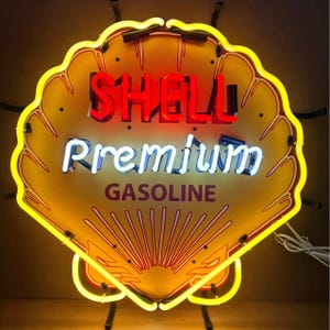 Shell Neon Sign – Vintage Gas Station Wall Light, Real Glass Garage Decor, Classic Man Cave Bar Sign 18x18inch