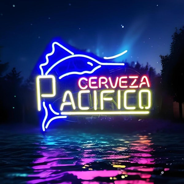 Cerveza Pacifico Swordfish Beer Bar Pub Grass Wall Neon Sign Neon Light Sign Personalized Gifts Handmade Real Glass Neon Sign Light丨