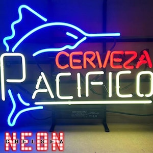 Cerveza Pacifico Bar Light, Real Glass Neon Sign for Pub, Vintage Beer Sign for Man Cave or Home Bar Decor Wall Art Bar Pub Decor