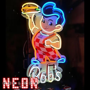 Bob’s Big Boy Neon Sign – Vintage Diner Light, Real Glass Wall Art for Garage, Man Cave, Burger Restaurant, Retro Collector Gift 17x11inch