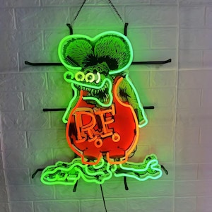 Ratte Fink Leuchtreklame Vintage Hot Rod Garage Wandleuchte Echtglas Neon Ratte Fink Lampe Auto Enthusiast Decor Mann Höhle Bar Schild Custom Garage Art