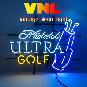 Michelob Ultra Golf Neon Sign – Real Glass Bar Light for Man Cave, Golf Tournament Party Decor,Vintage Beer Pub Wall Art Home Bar Decor