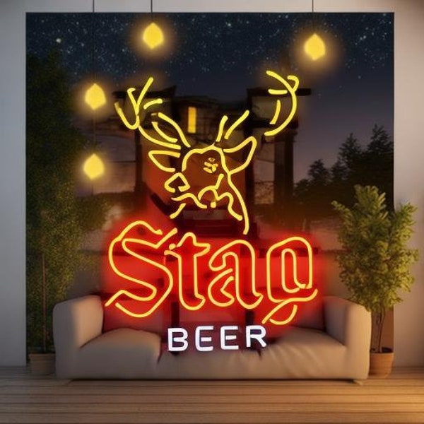 STAG Beer Bar Decor Wall Art for Man Cave Wall Hanging Signs Neon Beer Bar Sign Custom Handmade Real Glass Neon Sign Personalized Gifts丨