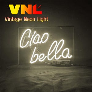 Letreiro de néon de vidro Ciao Bella, elegante arte de parede de inspiração italiana para decoração de casa, escritório ou café, presentes personalizados para decoração de quarto dela, arte de parede