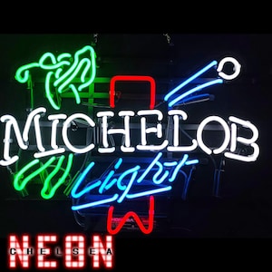Letrero de neón de cerveza Michelob Light: lámpara de pared de vidrio auténtico para bar o decoración de cuevas masculinas, luz de neón personalizada.