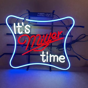 Miller Time Neon Sign, Vintage Beer Bar Light, Retro Man Cave Wall Decor, Home Pub Neon Sign, Classic Beer Room Light 19x14inch