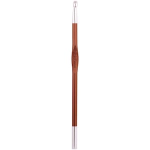 May include: A brown crochet hook with a silver tip. The hook is 5.0 mm in size.