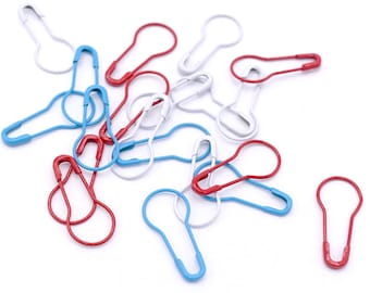 Red White and Blue, Brass Bulb Safety Pin Locking Stitch Markers