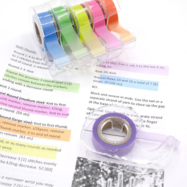 Highlighter Tape - Removable tape for marking pattern lines, knitting charts, project notes, and bullet journals