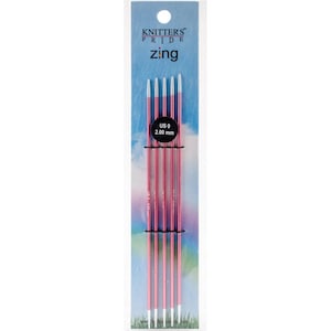 May include: A set of four pink Knitter's Pride Zing interchangeable knitting needles in size US 0 (2.00 mm).