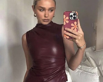 Leather Halter-neck Top