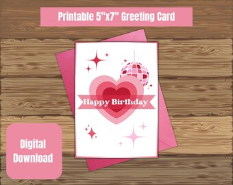 Disco Heart Happy Birthday Printable Card