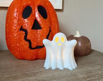 Virkad Halloween spökljusdekoration värmeljus, högtidsdekor, Halloweenlampa, glödande spöke, kuslig dekoration, prydnadssaker