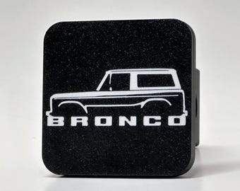 Ford Bronco Hitch Cover, White Outline Logo | Fits 2 and 2.5 Inch Receivers | Weatherproof Trailer Plug | Bronco Gift