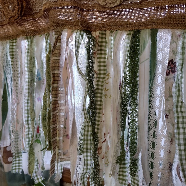 Burlap & Lace window treatments Green Shabby Curtain Valance Decor Custom