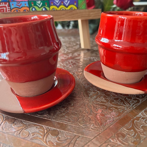 Lot de 2 tasses "Beldi" rouges céramique du Maroc