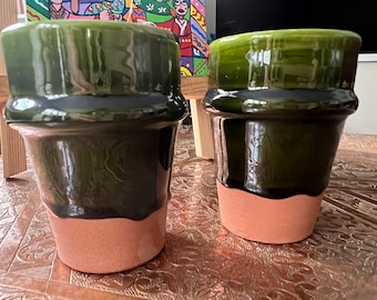 Lot de 2 verres "Beldi" vert olive céramique du Maroc