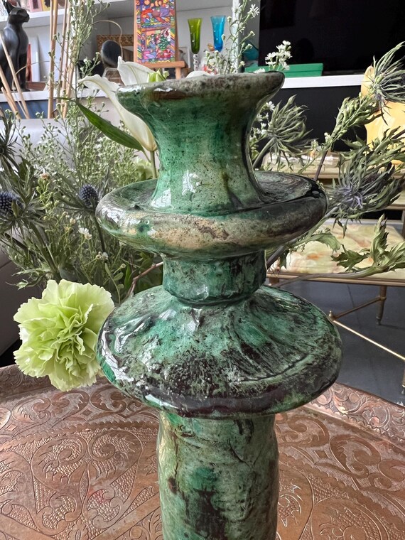 Bougeoir Artisanal Tamegroute - Céramique Ocre - Fabrication Maroc