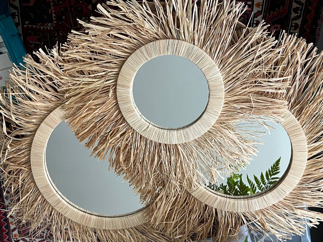 Miroir soleil en raphia