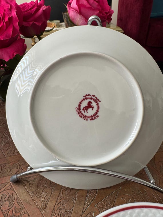 Novastyl - Lot de 6 assiettes plates en porcelaine blanc et bleu 26,5cm