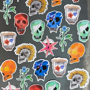 Skull and Flower Vinyl Stickers | Laptop Sticker, Waterbottle Sticker, Water-resistant, Skull, Skeleton, Flowers, Rainbow