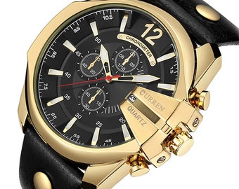 Herrenuhren Top-Marken-Luxus Gold Leder Quarz Uhr Männer Curren Casual Male Armbanduhr Militär Relogio Masculino Dropship