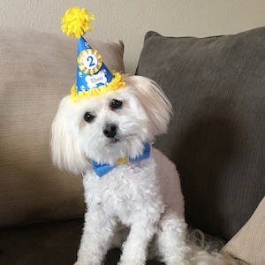 Dog Birthday Hat or Crown and Matching Dog Bow Tie Set Personalized, Pet Supplies, Puppy Party Outfit Photo Props