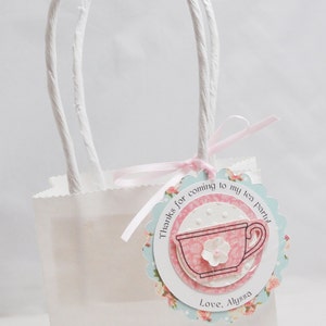 Personalized Floral Teacup Thank You Favor Bag Tags, Set of 12, Baby Toddler Girl 1st Birthday Tea Party Decor Decorations