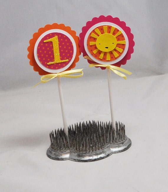 Girl Sun Cupcake Toppers, Set of 12, 1st First Summer Birthday Baby Toddler Decor, You Are My Sunshine Party Decorations Il_570xn