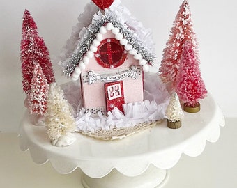 Miniature Putz House of Love, Heart Centerpiece, Valentines Day, Anniversary, Birthday, Wedding  Gift, Holiday Village Decoration
