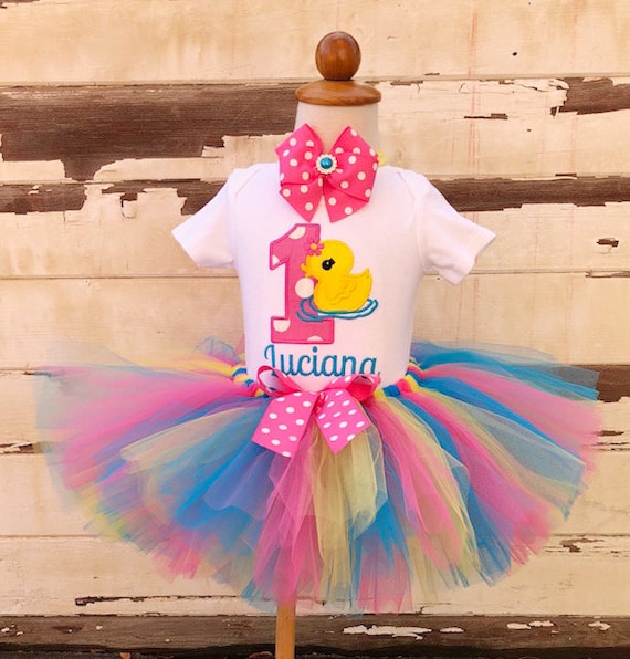Rubber Ducky Tutu Outfit, 1st First Birthday Girl, Personalized Duck Bodysuit, Flower Headband, Cake Smash Photo Il_570xn