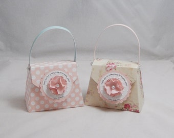 Floral Favor Purses Gift Box Personalized, Set of 6, Girl Shabby Chic Birthday Party Thank You Boxes, Baby Shower Decor