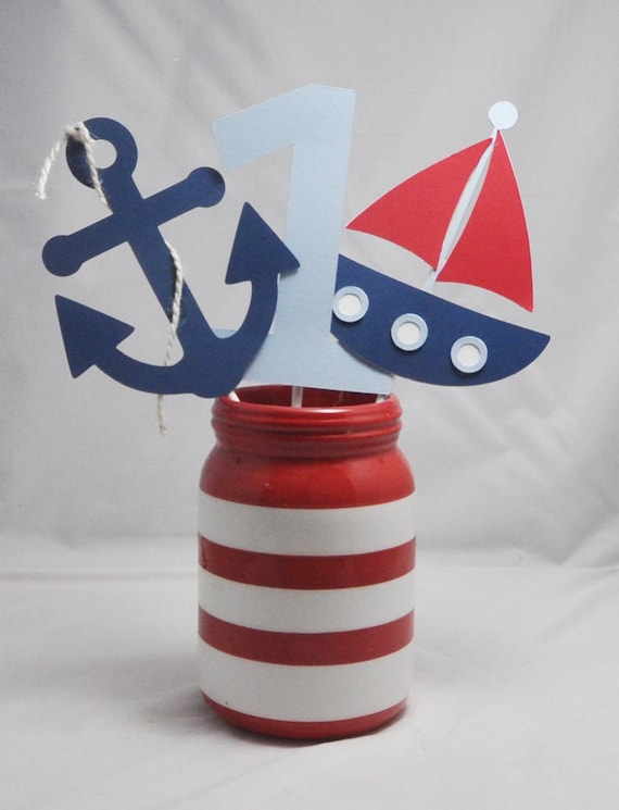 Nautical Party Centerpieces, Anchor, Sailboat, Number 1, 3 Piece Set, 1st  First Birthday Boy, Little Sailor Birthday Decor Decorations 