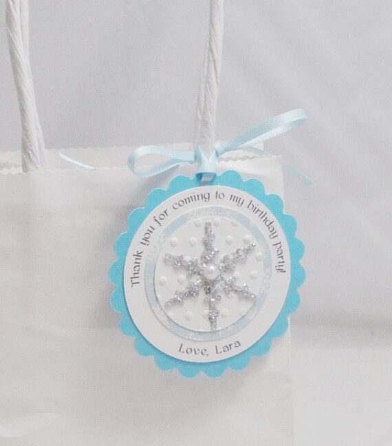 Frozen Themed Snowflake Thank You Favor Tags, Set of 12, Winter Birthday Party Gift Bags Il_570xn