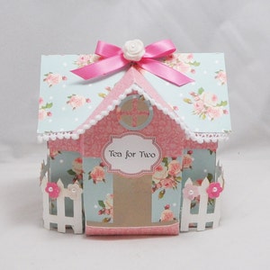 Tea House Cottage Box Centerpiece, Teabag Holder, Birthday Gift, 1st First Tea Party Decor