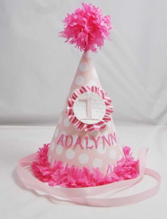 Pink Party Hat Personalized, 1st First Birthday Toddler Baby Girl, Smash Cake Photo Prop Il_570xn