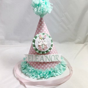 Bunny Party Hat Personalized, 1st First Birthday Baby Toddler Girl Smash Cake Photo Prop image 2