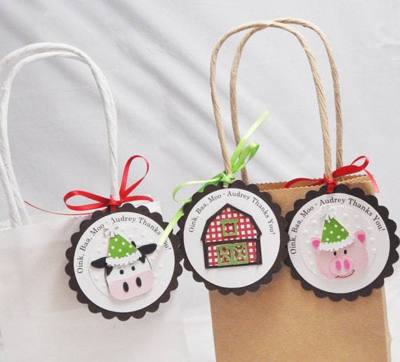 Farm Themed Personalized Thank You Favor Baby Tags, Barn, Cow, Pig, Boy, Girl Farm Birthday Party Decor Il_570xn