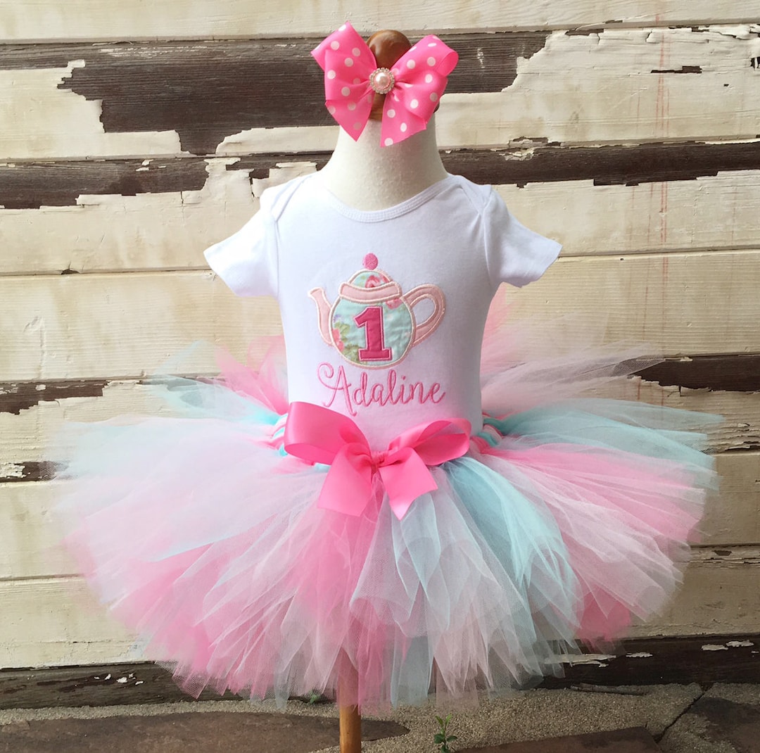 Teapot Tutu Outfit, 1st First Birthday Baby Girl, Tea Party, Pinks